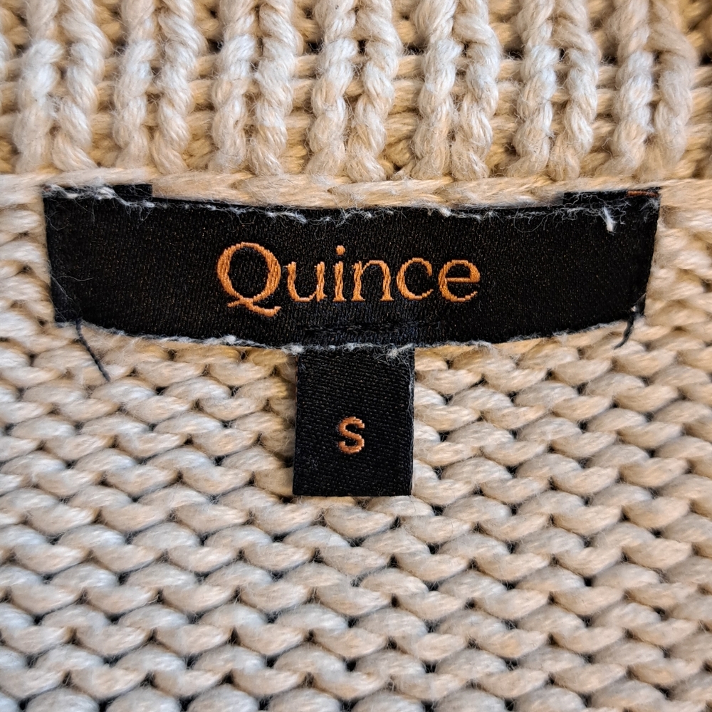 Quince 100% Organic Cotton Cropped Polo Sweater Beige Striped Fishman Sz S - Picture 9 of 10